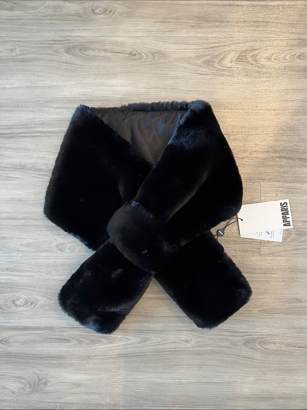 NWT luxury Apparis Black Faux Fur Wrap Scarf